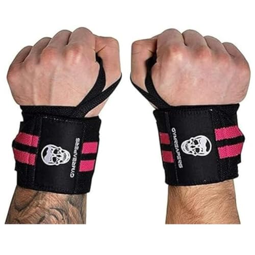 Gymreapers Weightlifting Wrist Wraps (IPF Approved) Professional Quality Wrist Support with Heavy Duty Thumb Loop - Best Wrap for Powerlifting Competition, Strength Training, Bodybuilding - color: Pink