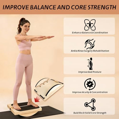 Wooden 2-in-1 Slant & Balance Board, Adjustable Wobble Design for Calf Stretch Exercise, Knee Ankle Heel Foot Pain Relief