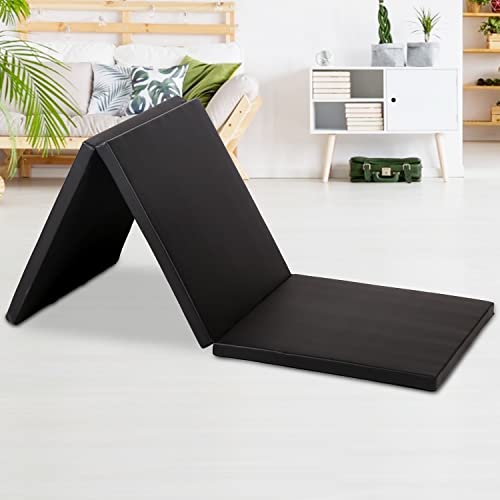 Gymnastics Tumbling Mat - 3 Folding Exercise Mat for Home Workout, All-Purpose Gym Floor Mat, 2 Inch Thick Yoga Mat for Home Gym - color: Black