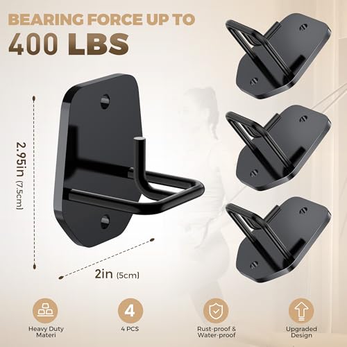 4 Pcs Resistance Band Anchors - Space-Saving Wall Mount Workout Anchors for Exercise Bands - Upgrade Home Gym Wall Hooks for Strength Training, Fitness, Physical Therapy