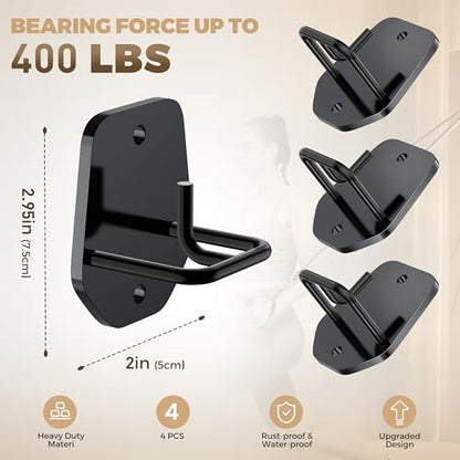 4 Pcs Resistance Band Anchors - Space-Saving Wall Mount Workout Anchors for Exercise Bands - Upgrade Home Gym Wall Hooks for Strength Training, Fitness, Physical Therapy