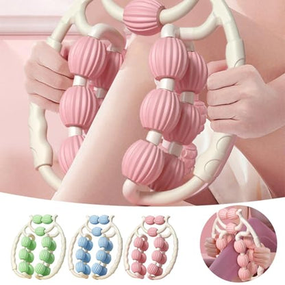15 Wheels Massage Roller, Cellulite Appearance Circular Leg Clamp Massage Relax Roller, Muscle Relaxer for Legs, Thighs, Arm, Indoor Sports Yoga Bodybuilding Equipment (Pink)