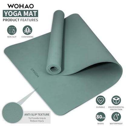 Extra Wide & Thick 8mm Yoga Mat, 72"x31.5" - color: Dark Green