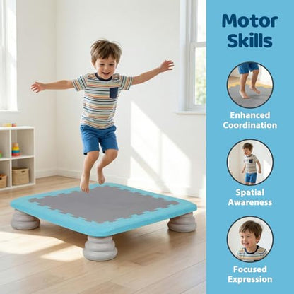 Mini Trampoline for Kids 25 Inch, Rebounder Bouncing Board with Non-Slip Base, Sensory Balance & Bounce Jumping Toy, Gift for 3-12 Boys & Girls, Max Load 200 lbs - color: Light Blue