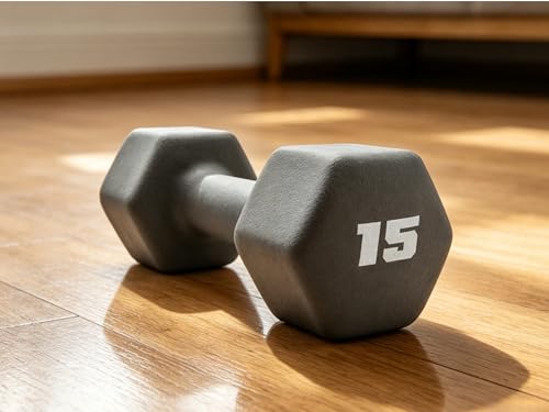 15 lb Neoprene Hex Dumbbell, Single, Non-Roll Design with Comfort Grip for Home Gym, Strength Training, HIIT Workouts for Men & Women