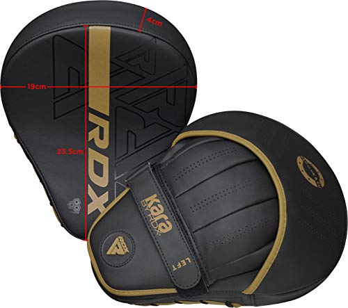 RDX Boxing Pads Curved Focus Mitts, Maya Hide Leather Kara Hook and jab Training Pads, Adjustable Strap Ventilated, MMA Muay Thai Kickboxing Coaching Martial Arts Punching Hand Target Strike Shield - color: Golden