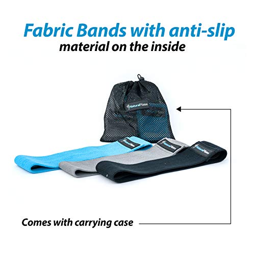 Natural Pilates Resistance Booty Bands 3 Levels of Strength. Fabric Exercise Bands for Legs and Glutes. Non-Slip, No Pinch, Travel-Friendly. Includes Workout Guide