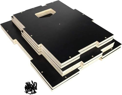 Wooden Plyo Box, 31 Plyometric Jump Training Squat, Step Up, Jumps & More Workout Size S, M, L, XL, Home Gym Exercise Equipment (Black Anti-Slip, Small 16/14/12)