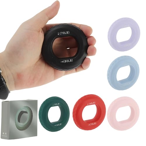 Hand Grip Strengthener, Fingers Exerciser - Silicone Rings for Muscle Training Sports Rock Climbing Finger Rehabilitation,6 Resistance Levels - color: Black(70/80LB)with Box