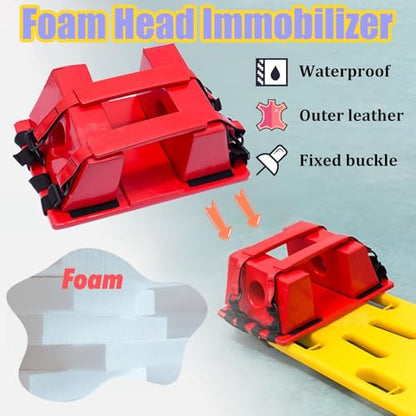 Foldable Spine Stretcher Board - Water-Resistant Patient Backboard with Head Imlizer & Cervical Collar for Emerncy, First Aid, Mcal Transport & Safe Patient Handling - color: Head+backboard Immobilizer
