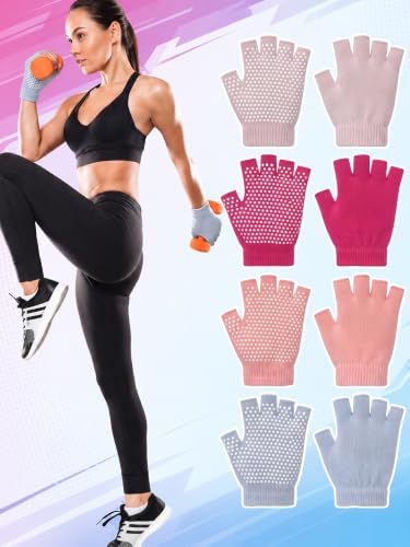 Fourluoo 4 Pcs Women Workout Gloves - color: Blue, Orange, Beige, Rose Red