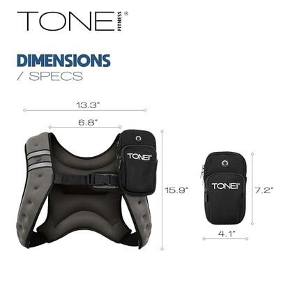 TONE Fitness 8LB Weighted Vest – Women’s & Men’s Workout Vest with Phone Pouch, Reflective Strips & Adjustable Fit for Walking, Running, Cardio & Strength Training | Gray/Blue - color: Gray
