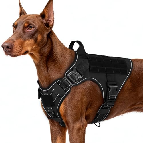 rabbitgoo Tactical Dog Harness for Large, Heavy Duty Military No Pull Vest - color: Black Reflex, size: Large