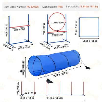 VEVOR Dog Agility Training Equipment, Dog Agility Course Backyard Set with Adjustable High Hurdles,6 Weave Poles,Tunnel,Jump Ring,Pause Box,Whistle,Foldable Bowl,Storage Bag, Puppy Obstacle Course Kit - size: 7 Pcs Training Set