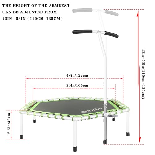 Newan 48'' Fitness Trampoline with Adjustable Handle Bar, Silent Trampoline Bungee Rebounder Jumping Cardio Trainer Workout for Adults - Max Limit 330 lbs - color: Green