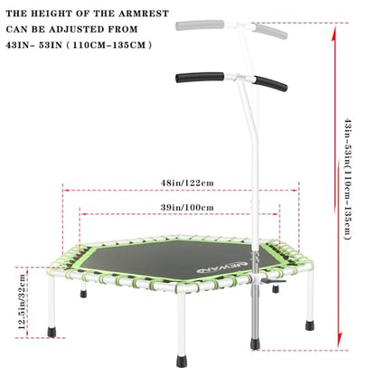 Newan 48'' Fitness Trampoline with Adjustable Handle Bar, Silent Trampoline Bungee Rebounder Jumping Cardio Trainer Workout for Adults - Max Limit 330 lbs - color: Green