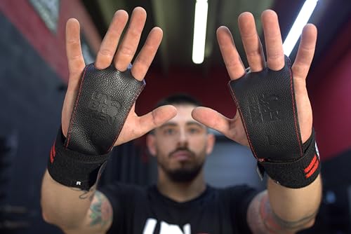 Unbroken Professional Crossfit Hand Grips with real Wrist Wraps Weightlifting Heavy Duty Gloves, Protect Your Hands and Get The Most from Your Lifts, Presses, Gymnastics Rings, Pull-ups (Black)