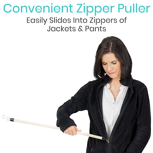Vive Dressing Stick for Elderly (27”) - with Zipper Puller & Sock Remover Tool - Aid for Pants - Accessories for Daily Living, Assistant Device No Bending for Seniors - After Shoulder Surgery Helper