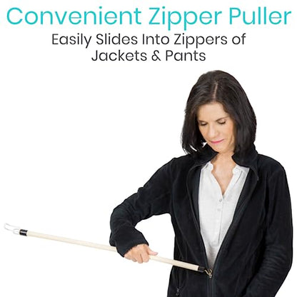 Vive Dressing Stick for Elderly (27”) - with Zipper Puller & Sock Remover Tool - Aid for Pants - Accessories for Daily Living, Assistant Device No Bending for Seniors - After Shoulder Surgery Helper