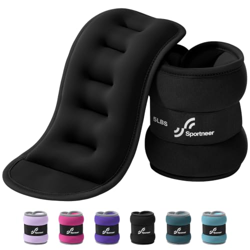 Sportneer Ankle Wrist Weights for Women Men Pair of 1/2/4/6/10 LBS Options - color: Black, size: 5 lbs x 2