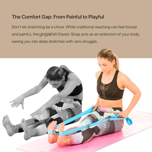 YOGA-EVO Elastic Stretching Strap with Loops for Physical Therapy - Stretch & Activate Muscles - Increase Mobility & Recovery - Soft Cotton & Spandex - Includes Carrying Pouch & Video Exercises - color: Blue