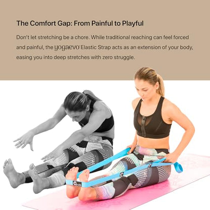 YOGA-EVO Elastic Stretching Strap with Loops for Physical Therapy - Stretch & Activate Muscles - Increase Mobility & Recovery - Soft Cotton & Spandex - Includes Carrying Pouch & Video Exercises - color: Blue