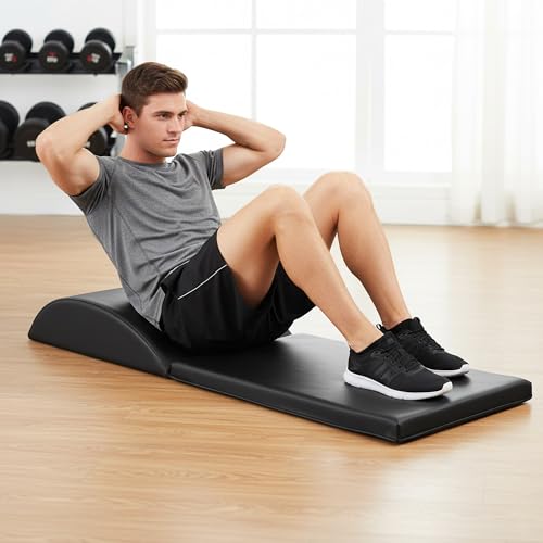 Ab Exercise Mat Fitness Abdominal Mat Sit Up Exercise Equipment for Core Training Thick Foam Pad Home Gym Workout Lumbar Support Lower Cushion Back Pain Relief Compact Floor Routine Foldable Trainer