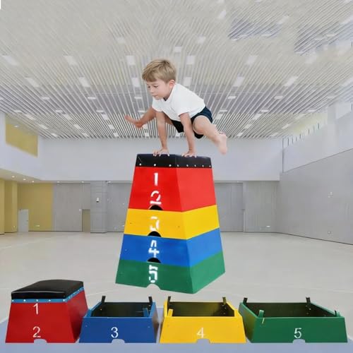 Jumping Boxes for Training, Wood Plyo Box, 4 in 1 Stackable Soft Jump Plyometric Box for Kids Fitness Participation, for Home Primary Schools and Kindergartens, PE Class