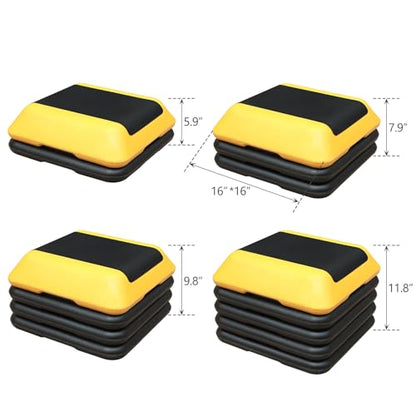 16" x 16" High Aerobic Step Aerobics Stepper Platform with 4 Risers, Exercise Workout Stepper, Home Gym Equipment, Fitness Step Platform, Adjustable Aerobic Stepper - color: Yellow