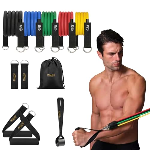 11pcs Resistance Band Set for Home Gym – Heavy Duty Exercise Tube Bands with Handles, Door Anchor & Ankle Straps – Full Body Workout Equipment for Strength Training, Yoga, Pilates, Physical Therapy