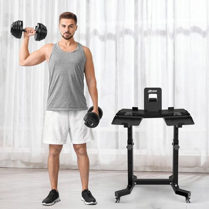 Uboway Adjustable Dumbbell Stand- Dumbbell Rack with 4 Level Height Adjustment, Weight Stand for Dumbbells with Tablet Holder and Wheels, Hand Weight Rack for Adjustable Dumbbell Set, Home Gym Fitness