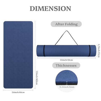 Yoga Mat Non Slip, Pilates Fitness Mats, 72" x 24" Extra Width ＆ Thick, Anti-Tear Exercise Mat with Carrying Strap, Workout Mats for Stretching,Yoga Studio,Gym or Home Workouts