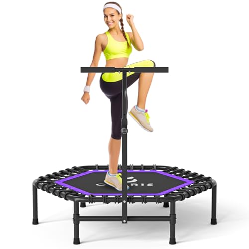 45'' Rebounder Trampoline for Adults - Max Load 450lbs, Trampoline with Adjustable Foam Handle Indoor/Outdoor Fitness Body Exercise - color: Purple