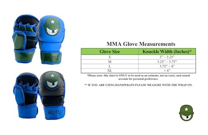 Milita MMA - 7oz MMA Sparring and Training Gloves, Open Palm, Men & Women & Children, Kickboxing, Boxing Mauy Thai, Hybrid MMA Grappling, Padded Fingerless Gloves - color: Blue & Green, size: Small