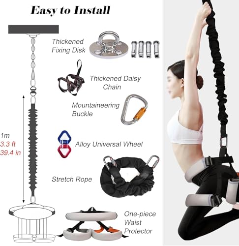 Bungee Resistant Band Anti Breaking, Suspension Aerial Yoga Stretch Rope with Breathable Belt, Bungee Fitness Set for Muscle Building/Body Contouring - size: 57.5-67.5 kg/126.8-148.8 lbs