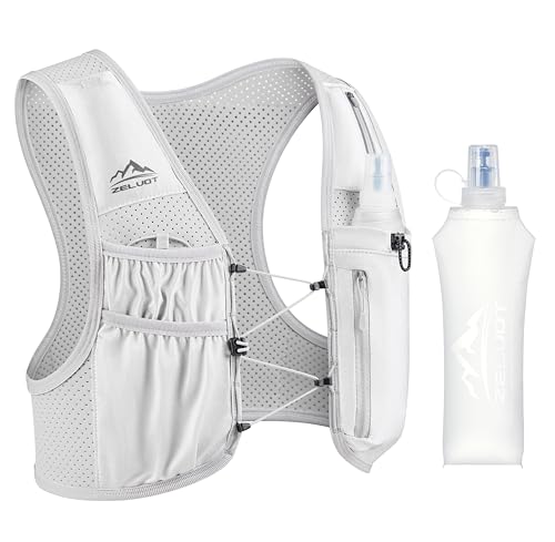 Zelvot Running Vest for Women Men, US Patent, Adjustable Chest Straps Running Hydration Vest with 500ml Soft Flask, Lightweight Reflective Hydration Backpack for Marathon - color: Gray, size: Medium-Large (1 Soft Flask)