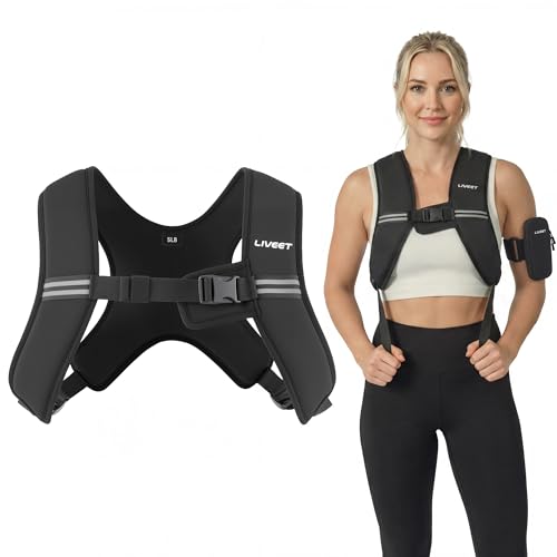 Weighted Vest, Weight Vest for Women Men, 5/10/15 lb Washable Silicone Soft Iron Workout Vest with Reflective Strips & Arm Pocket, Ultra Thin Fitness Vest for Training Walking Yoga - size: 5 LB
