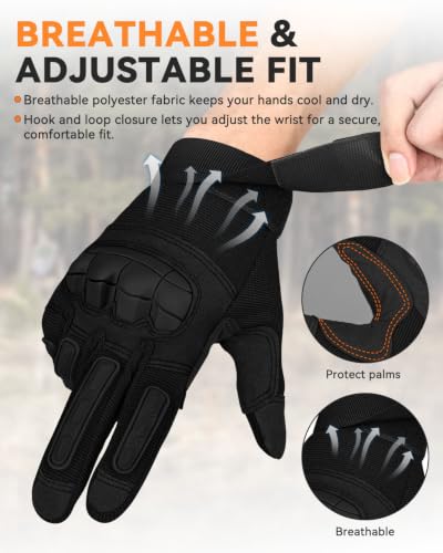 KUMGIM Tactical Motorcycle Gloves with Knuckle Protection Touchscreen - color: Black, size: X-Large