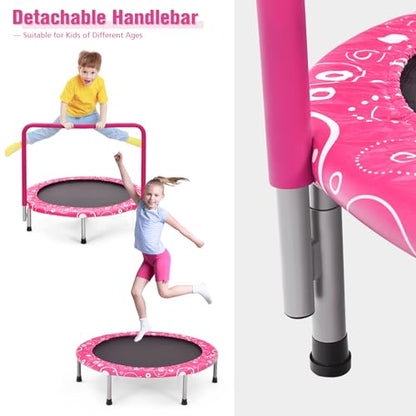 KOTEK 36 Inch Toddler Trampoline, Foldable Mini Recreational Trampoline with Handle & Safety Padded Cover, ASTM Approved Small Baby Trampoline, Indoor Trampoline for Kids, Max Load 330 Lbs - color: Pink