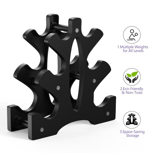 Portzon Weights Dumbbells Set 3, 5, 8, and 10 Pound Neoprene Dumbbell Free Hand Weight Set with Rack, Ideal for Home Exercises, 32 LB, Anti-Slip, Anti-roll, Hex Shape