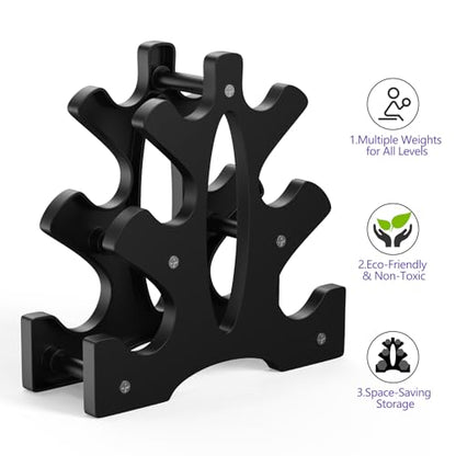 Portzon Weights Dumbbells Set 3, 5, 8, and 10 Pound Neoprene Dumbbell Free Hand Weight Set with Rack, Ideal for Home Exercises, 32 LB, Anti-Slip, Anti-roll, Hex Shape