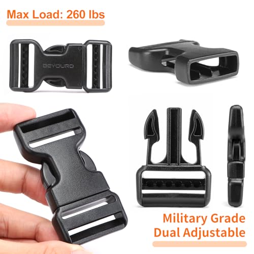 BEYOURD Heavy-Duty Buckles and Strap Set 1-1/4": 6 Yards of Thick Nylon Webbing, 6-Pack Adjustable Quick Side Release Plastic Buckles, 12 Tri-Glide Slide Clips, Black (1 1/4 Inch Combo Set) - style: 1-1/4" Combo Set