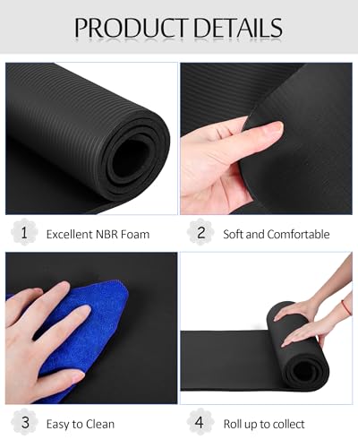 Woanger Yoga Mats (72x24) 3/8 Inch Thick Exercise Yoga Mat for Home Workout with Strap Non Slip Pilates Gym Supplies for Women Men