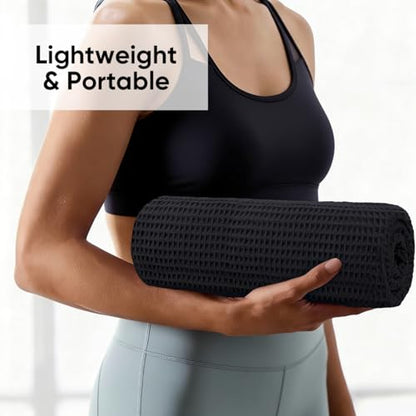 HOMEXCEL Hot Yoga Towels 2 Pack, (26.5" x 72") Non-Slip & Ultra-Absorbent Microfiber Yoga Mat Towels for Hot Yoga, Pilates, Exercise, Fitness, Bikram and Workout, Black - color: Black