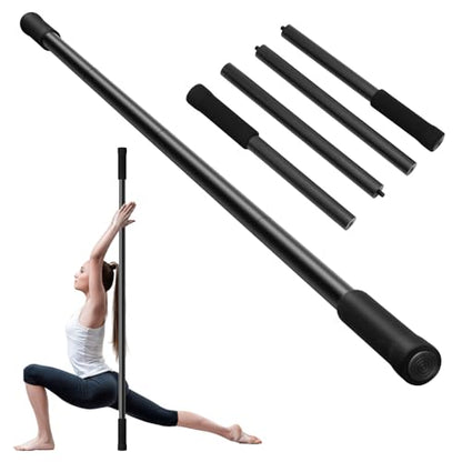Yoga Stick 5ft Adjustable Stretching Stick, Versatile Exercise Stick Non-Slip Ends and Sponge Handles for Fitness, Flexibility and Balance, Posture Correction - Black