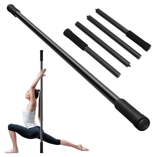 Yoga Stick 5ft Adjustable Stretching Stick, Versatile Exercise Stick Non-Slip Ends and Sponge Handles for Fitness, Flexibility and Balance, Posture Correction - Black