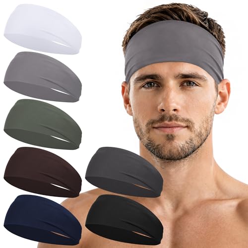 7 Pack Sports Headbands for Men, Sweat Absorbent Non Slip Elastic Headband, Quick Dry Workout Running Yoga Gym Head Wrap for Outdoor Work