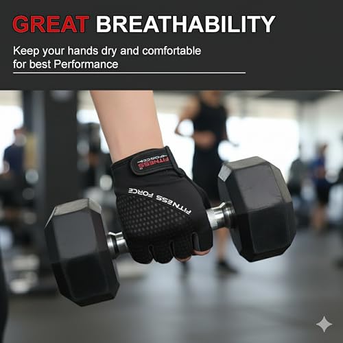 FITNESS FORCE Breathable Workout Gloves for Men and Women, Padded Weight Lifting Gloves with Full Palm Protection for Grip, Exercise, Cycling, Gym, Fitness Training