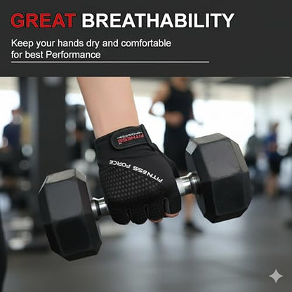 FITNESS FORCE Breathable Workout Gloves for Men and Women, Padded Weight Lifting Gloves with Full Palm Protection for Grip, Exercise, Cycling, Gym, Fitness Training