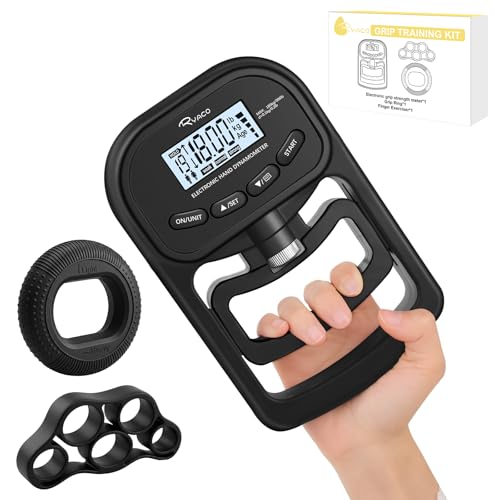 Ryaco Grip Strength Tester With Grip rings, finger exercisers, 396lbs/180kg Digital Hand Dynamometer Grip Strength Trainer Set Electronic Hand Grip Strengthener with LCD Display for Rehab